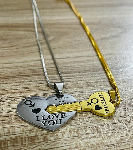 Heart And Key Couple Necklace